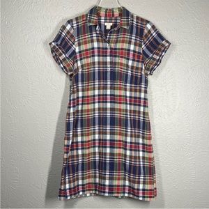 J. Crew Red White Blue Green Plaid Short Sleeve Dress Women's Size Small